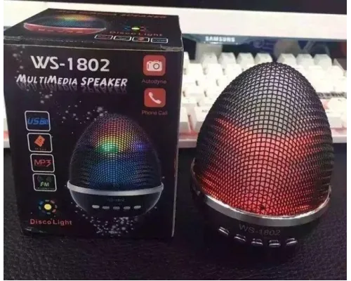 Акумуляторна бездротова портативна колонка WS-1802 з функцією Bluetooth, FM радіо, зі світломузкою
