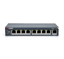 Комутатор Hikvision DS-3E0309-E 8 портів 100Мбіт + 1 порт Ethernet (UP-Link) 1000Мбіт, блок піт 12V 1A в комплекті, корпус метал, BOX (178*80*29)