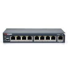 Комутатор Hikvision DS-3E0309-E 8 портів 100Мбіт + 1 порт Ethernet (UP-Link) 1000Мбіт, блок піт 12V 1A в комплекті, корпус метал, BOX (178*80*29)