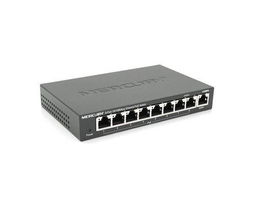 Комутатор POE 48V Mercury S109PS 8 портів POE + 1 порт Ethernet (Uplink) 10/100 Мбіт / сек, БП в комплекті, BOX Q200 (258 * 196 * 66) 0,72 кг (158 * 99 * 25)