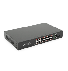 POE комутатор Merlion 16 POE 10/100 + 1 Single Fiber Tx 1310nm 20km + 2 RJ45 10/100/1000+ вбудований блок живлення 52V 4.8A