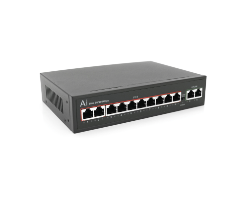 POE комутатор Merlion 10 POE 10/100 + 2 RJ45 10/100 вбудований блок живлення 52V 2.5A
