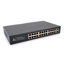 POE комутатор Merlion 24 POE 10/100 + 2 RJ45 10/100/1000+ вбудований блок живлення 52V 5.8A