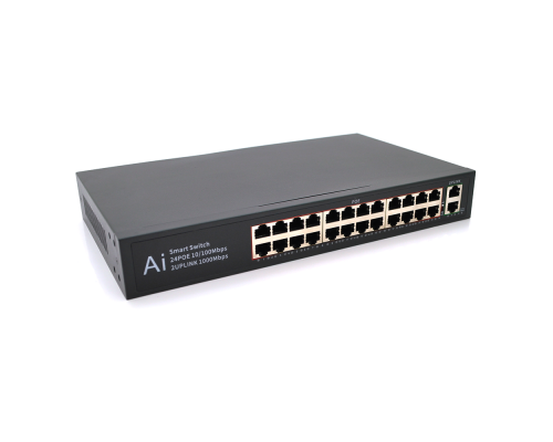 POE комутатор Merlion 24 POE 10/100 + 2 RJ45 10/100/1000+ вбудований блок живлення 52V 5.8A