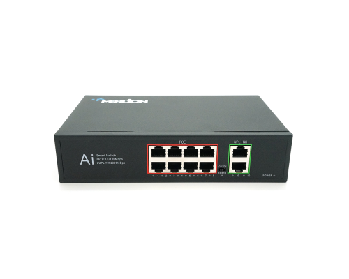 POE комутатор Merlion 8 POE 10/100 + 2 RJ45 10/100/1000 + вбудований блок живлення 52V 2.3A