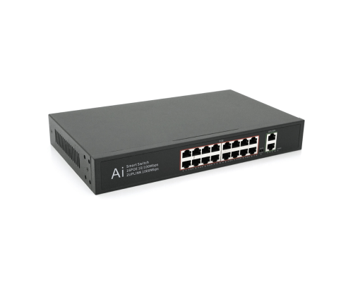 POE комутатор Merlion 16 POE 10/100 + 2 RJ45 10/100/1000+ вбудований блок живлення 52V 3.85A