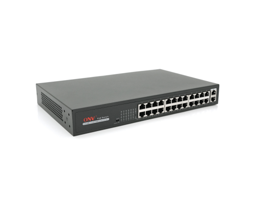 24х портовий PoE комутатор ONV-H1024PLS 24 порти РоЕ 100 Мбіт + 2 Uplink 1000 Мбіт, до 250м, IEEE802.3af/at, загальна потужність 200Вт