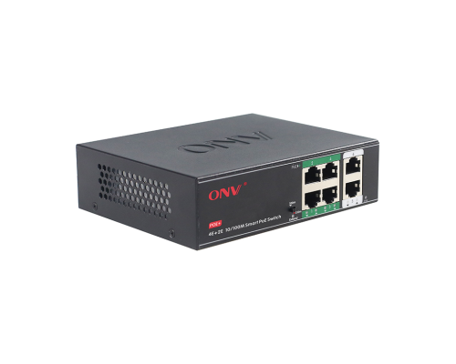 4х портовий PoE комутатор з автоперезапуском ONV-H1064PSD, 4хРоЕ 100 Мбіт + 2хUplink 100 Мбіт до 250м, IEEE802.3af/at, загальна потужність 65Вт