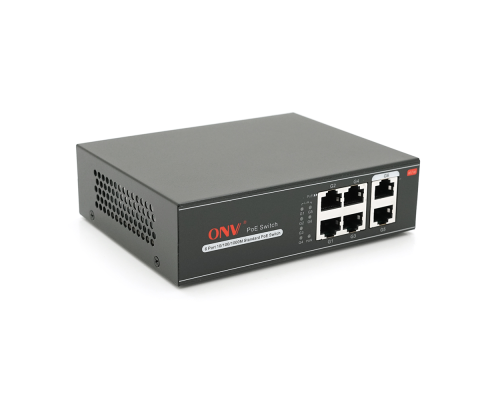 4х портовий PoE Full Gigabit комутатор ONV-H3064P, 4xPoe1000Мбіт + 2х1000 Мбіт, IEEE802.3af/at, загальна потужність 65 Вт