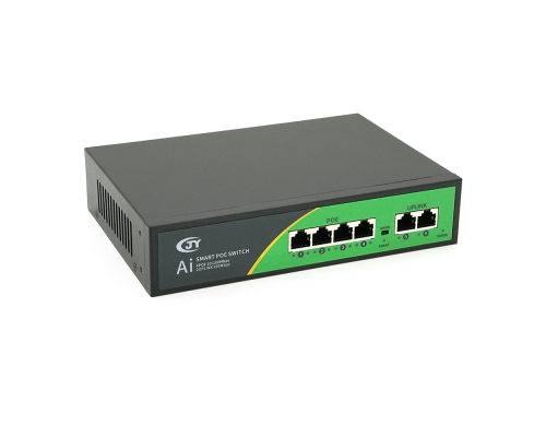 POE коммутатор JY-1006B 4 POE 10/100 + 2 RJ45 10/100 + встроенный блок питания 52V 1.38A
