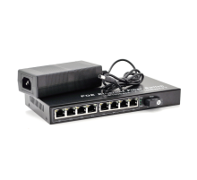 Комутатор POE із вбудованим SFP (B) 48V-57V, 8 портів PoE + 1 порт Ethernet FX 155 Мбіт/с (UP-Link) SC/FC/ST 1550nm, 802.3af, Black, БП у комплекті