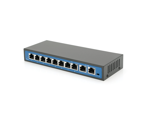Комутатор POE 48V з 8 портами POE 100Мбіт + 2 порт Ethernet (UP-Link) 100Мбіт, корпус – метал, Black, БП в комплекті, Q18
