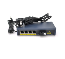 Комутатор POE 48V/57V 4 портів PoE +1 порт Ethernet FX 155 Мбіт/с (UP-Link) A, 802.3af, Black, БП у комплекті, (238*190*96) 0.79 кг (152*85*30)