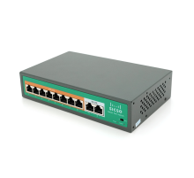 Комутатор POE SICSO 48V з 8 портами POE 100Мбіт + 2 порт Ethernet (UP-Link) 100Мбіт, з посил. сигн. до 250м, корпус-метал, Silver, БП вбудований, Q30