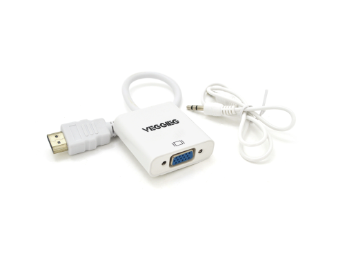 Конвертер VEGGIEG H-V1B HDMI (тато) на VGA (мама) + Audio, 25cm, White, Пакет