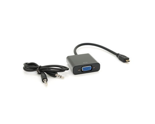 Конвертер micro HDMI (тато) на VGA (мама) 30cm, Black, 4K / 2K, Пакет + Audio