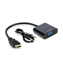 Конвертер HDMI (тато) на VGA (мама) 10cm, Black, 4K / 2K, Пакет + AUDIO Q300