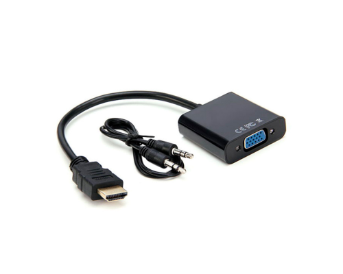 Конвертер HDMI (тато) на VGA (мама) 10cm, Black, 4K / 2K, Пакет + AUDIO Q300