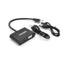 Конвертер VEGGIEG H-V1B HDMI (тато) на VGA (мама) + HDMI (мама), 25cm, Black, Пакет