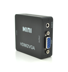 Конвертер Mini, HDMI to VGA, ВХІД HDMI(мама) на ВИХІД VGA(мама), 720P/1080P, Black, BOX