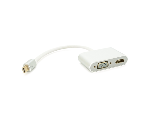 Конвертер mini Display Port (тато) на HDMI/VGA(мама) 30cm, Silver, 4K/2K, Пакет