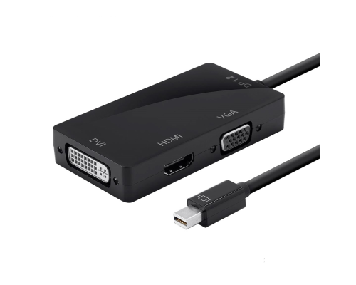 Конвертер mini Display Port (тато) на HDMI/VGA/DVI(мама) 30cm, Black, 4K/2K, Пакет