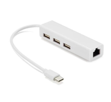 Контроллер Type-C to Ethernet Мережеий адаптер 10/100Mbps з проводом + 3 порти USB3.0, White, Blister-Box