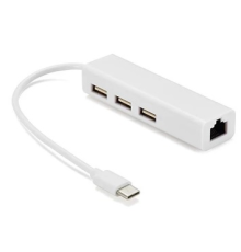 Контроллер Type-C to Ethernet Мережеий адаптер 10/100Mbps з проводом + 3 порти USB3.0, White, Blister-Box