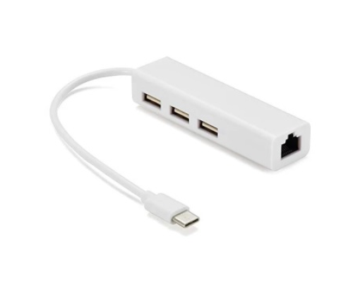 Контроллер Type-C to Ethernet Мережеий адаптер 10/100Mbps з проводом + 3 порти USB3.0, White, Blister-Box Контроллер Type-C to Ethernet Мережеий адаптер 10/100Mbps з проводом + 3 порти USB3.0, White, Blister-Box