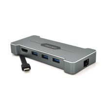 Хаб-конвертор VEGGIEG TC06 Type-C (тато) на Type-C (мама) + USB3.0 * 3 (мама) + HDMI (мама), Silver, Box