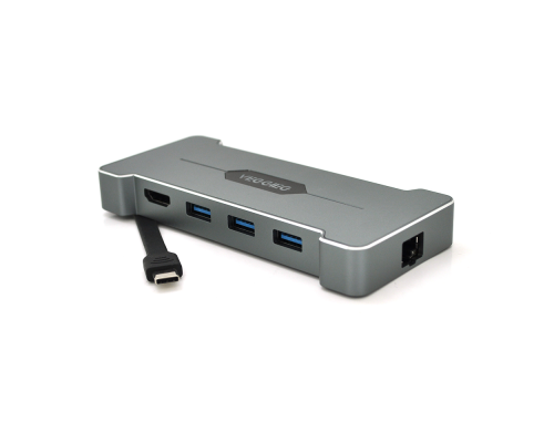 Хаб-конвертор VEGGIEG TC06 Type-C (тато) на Type-C (мама) + USB3.0 * 3 (мама) + HDMI (мама), Silver, Box