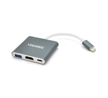 Хаб-конвертор VEGGIEG TC03 Type-C (тато) на Type-C (мама) + USB3.0 (мама) + HDMI (мама), 10 см, Silver, Box