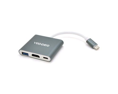 Хаб-конвертор VEGGIEG TC03 Type-C (тато) на Type-C (мама) + USB3.0 (мама) + HDMI (мама), 10 см, Silver, Box Хаб-конвертор VEGGIEG TC03 Type-C (тато) на Type-C (мама) + USB3.0 (мама) + HDMI (мама), 10 см, Silver, Box