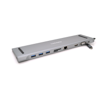 Хаб-конвертор VEGGIEG TC10 Type-C (тато) на Type-C (мама) + USB3.0 * 3 (мама) + HDMI (мама) + VGA (мама) + jack3.5 (мама) + SD / TF + RJ45, 10 см, Silver, Box