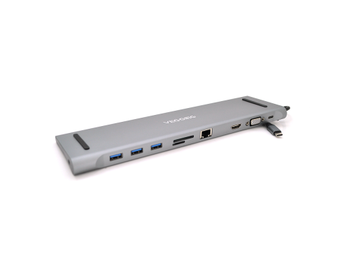 Хаб-конвертор VEGGIEG TC10 Type-C (тато) на Type-C (мама) + USB3.0 * 3 (мама) + HDMI (мама) + VGA (мама) + jack3.5 (мама) + SD / TF + RJ45, 10 см, Silver, Box Хаб-конвертор VEGGIEG TC10 Type-C (тато) на Type-C (мама) + USB3.0 * 3 (мама) + HDMI (мама) + VGA (мама) + jack3.5 (мама) + SD / TF + RJ45, 10 см, Silver, Box