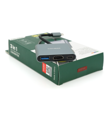 Конвертор iKAKU KSC-750 SHIXIN 3 in 1 (Type-C(тато) to HDM(мама)+USB 3.0(мама)+PD(мама) 10cm, Silver, Box
