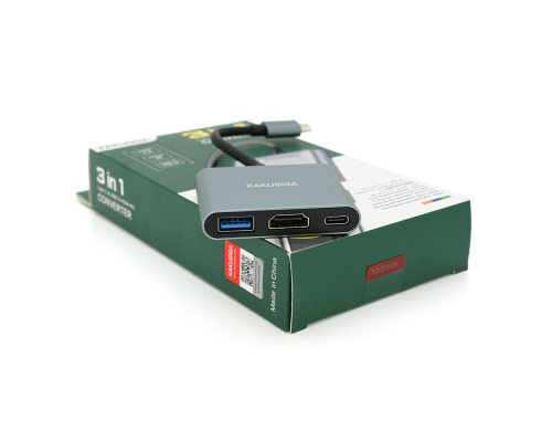 Конвертор iKAKU KSC-750 SHIXIN 3 in 1 (Type-C(тато) to HDM(мама)+USB 3.0(мама)+PD(мама) 10cm, Silver, Box