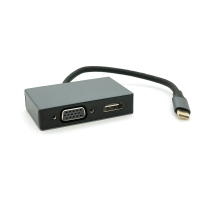 Хаб Type-C(тато) пластиковий, HDMI(мама)+VGA(мама)+USB3.0(мама)+PD(мама), 23cm, Silver