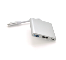 Конвертер Type-C (тато) на HDMI (мама) + USB 3.0 (мама) + Type-C (мама) 10cm, Silver, 4K / 2K Пакет
