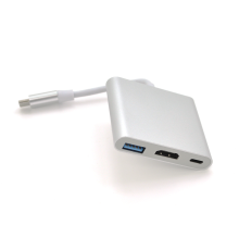 Конвертер Type-C (тато) на HDMI (мама) + USB 3.0 (мама) + Type-C (мама) 10cm, Silver, 4K / 2K Пакет