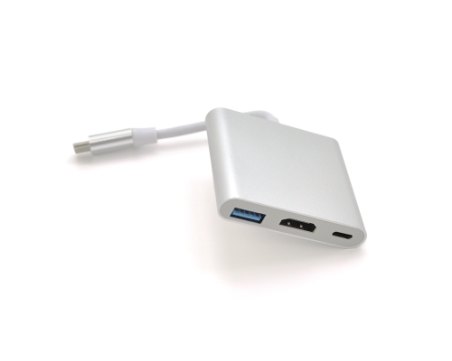 Конвертер Type-C (тато) на HDMI (мама) + USB 3.0 (мама) + Type-C (мама) 10cm, Silver, 4K / 2K Пакет