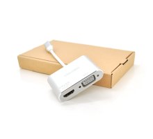 Хаб-конвертор VEGGIEG Type-C (тато) на VGA (мама) + HDMI (мама), 10 см, Silver, Box