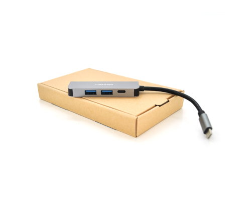 Хаб-конвертор VEGGIEG TC04 Type-C (тато) на Type-C (мама) + USB3.0 * 2 (мама) + HDMI (мама), 10 см, Silver, Box