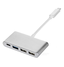 Хаб Type-C алюмінієвий, 2xUSB 2.0 + 1xUSB 3.0 + Type-C, White, Blister