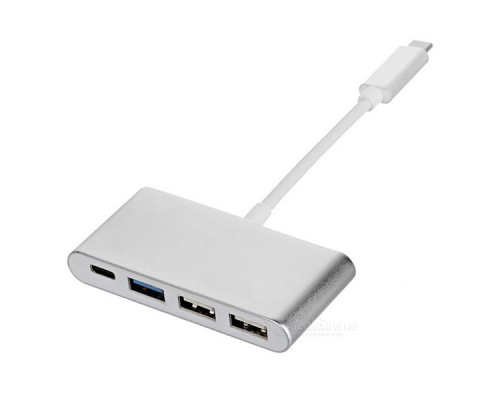 Хаб Type-C алюмінієвий, 2xUSB 2.0 + 1xUSB 3.0 + Type-C, White, Blister