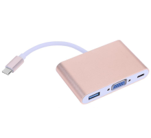 Конвертер Type-C (тато) на VGA (мама) + USB 3.0 (мама) + Type-C (мама) 10cm, GOLD, 4K / 2K Пакет