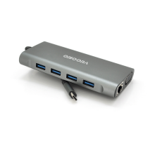 Хаб-конвертор VEGGIEG TC11-S Type-C (тато) на Type-C(мама) + USB3.0*3(мама) + HDMI(мама) + jack3.5(мама) + SD/TF + RJ45, 10 см, Silver, Box