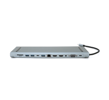 Хаб-конвертор 12 в 1 Type-C (тато) на Type-C(мама)+2*USB2.0(мама)+USB3.0(мама)+2*HDMI(мама)+VGA(мама)+SD/TF+RJ45+ jack3.5 (мама)+PD, 10cm, Silver, Box