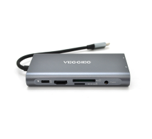 Хаб-конвертор VEGGIEG TC10-U Type-C (тато) на Type-C (мама) + USB3.0 * 3 (мама) + HDMI (мама) + VGA (мама) + SD / TF + RJ45, 10 см, Silver, Box
