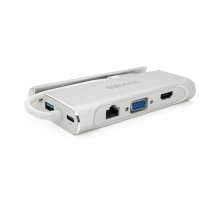 Хаб-конвертор VEGGIEG TC07-S Type-C (тато) на Type-C (мама) + USB3.0 * 3 (мама) + HDMI (мама) + RJ45, 10см, Silver, Box